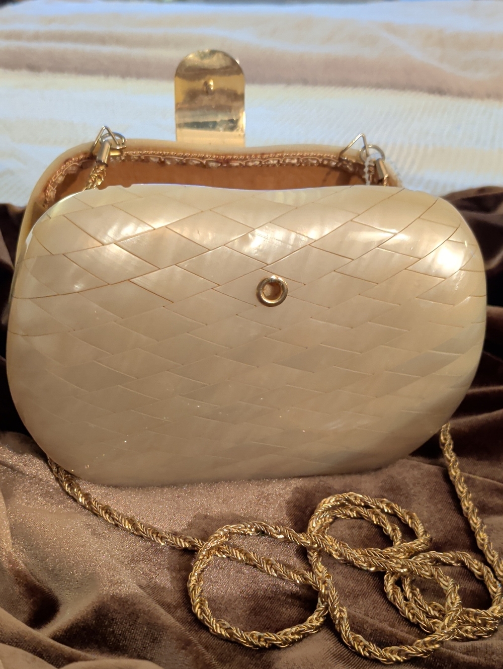 Mother Of Pearl/ Lucite -Elegant Cream, diamond Design Bag